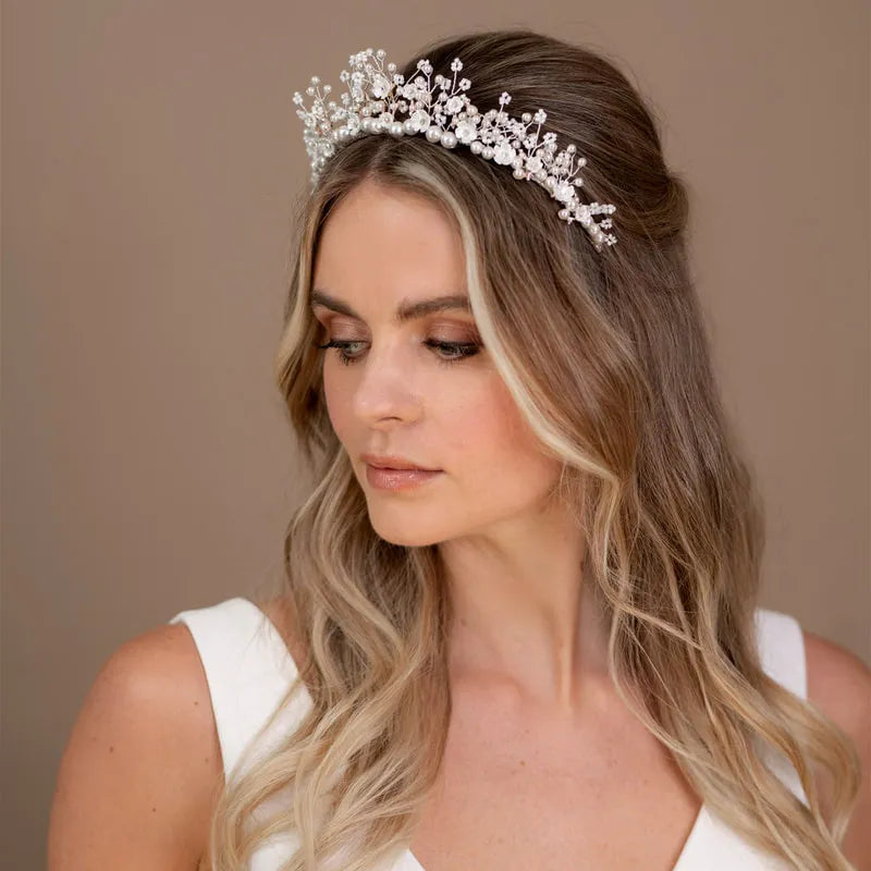 Astral Dainty Floral Pearl And Seed Bead Tiara