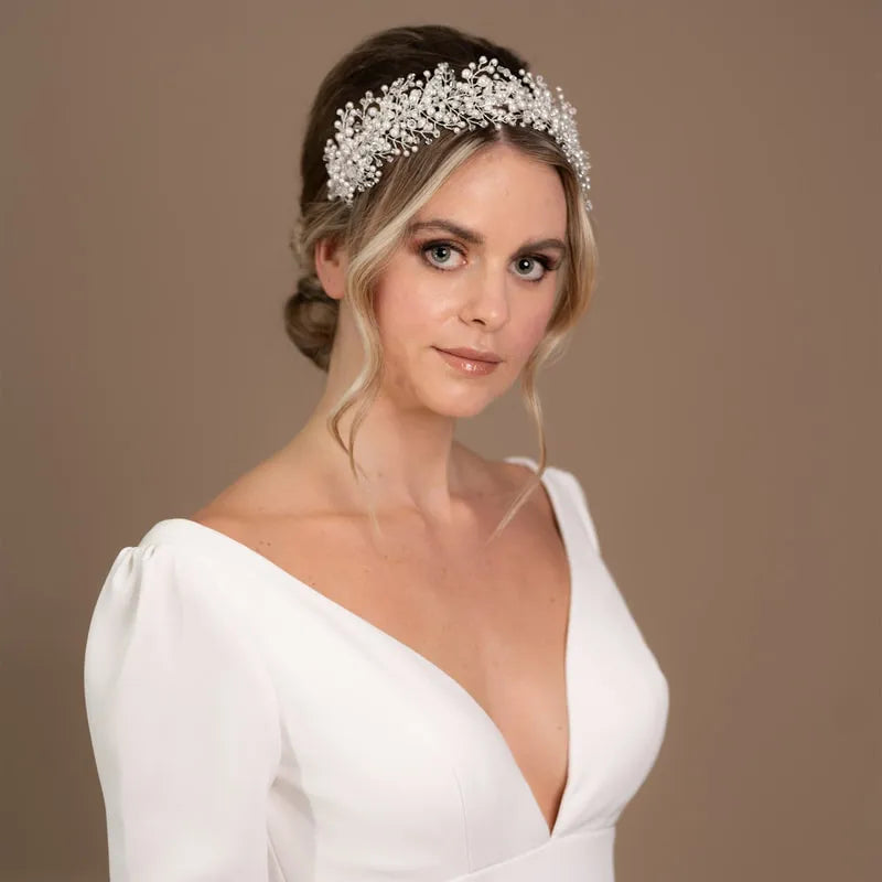Full Pearl And Crystal Wide Headband