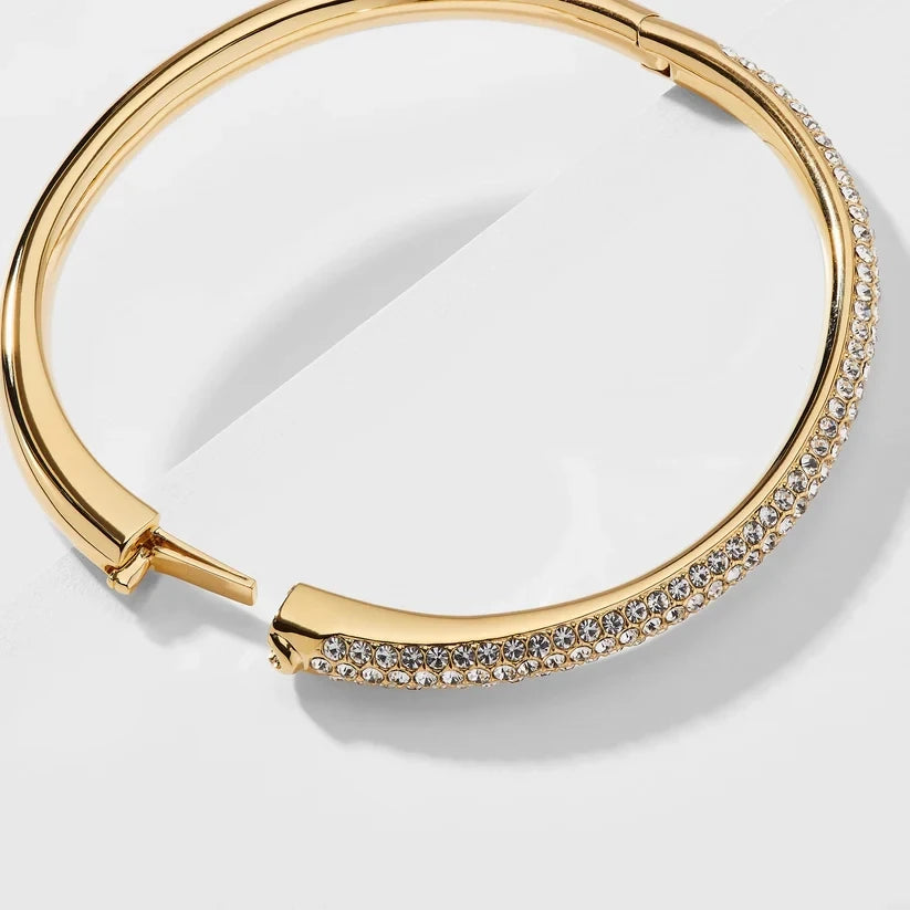 HALF PAVE CZ HINGED OVAL BANGLE