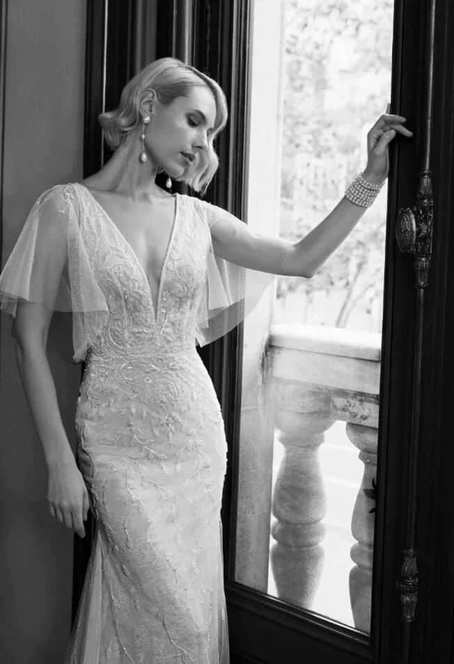 Model wearing a off-the-rack dress