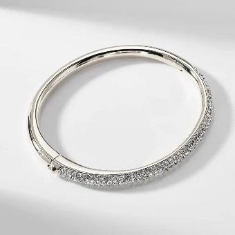 Nadri Style #HALF PAVE CZ HINGED OVAL BANGLE #1 Silver thumbnail