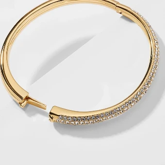 Nadri Style #HALF PAVE CZ HINGED OVAL BANGLE #0 Silver thumbnail