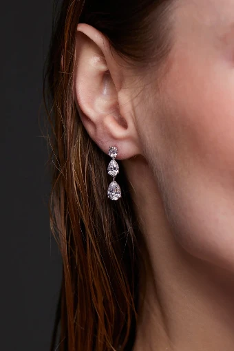 Nadri Style #CHLOE PEAR DROP EARRINGS Silver #2 Silver thumbnail