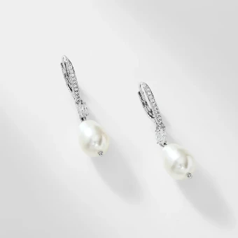 Nadri Style #BOHEME LARGE PEARL AND CZ DROP EARRINGS #0 Silver thumbnail