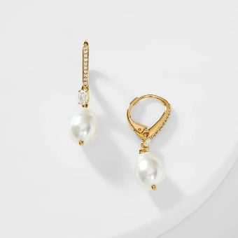 Nadri Style #BOHEME LARGE PEARL AND CZ DROP EARRINGS gold #0 Gold thumbnail